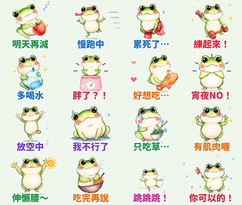 水彩青蛙呱寶 16 張動態貼圖（會動）