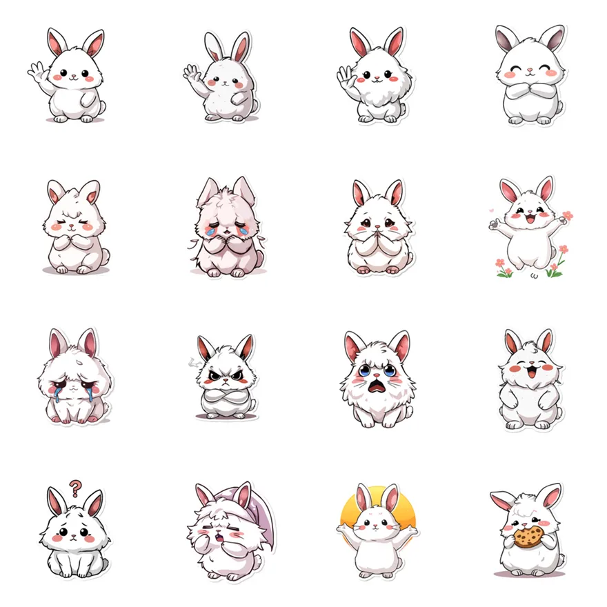 肉毛兔 LINE 貼圖預覽（32 張中的 16 張）