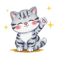 蠟筆虎斑貓喵吉・萌寵日常 LINE貼圖 / Crayon tabby cat Miaoji: cute pet stickers / クレヨン風トラ猫・ニャン吉